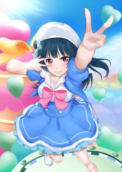 Rule 34 | 1girl, 2019, absurdres, artist name, artist request, balloon, blue dress, blue hair, blue skirt, blue sky, blush, bow, buttons, cloud, dress, female focus, hair bun, hat, highres, long hair, looking at viewer, love live!, love live! school idol festival, love live! sunshine!!, parted lips, puffy short sleeves, puffy sleeves, red bow, red eyes, sailor collar, sailor dress, short sleeves, single hair bun, skirt, sky, smile, solo, takamizawa usui, tsushima yoshiko, white bow, white hat
