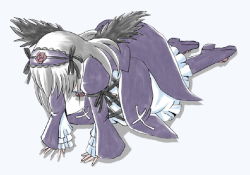 Rule 34 | 00s, 1girl, aliasing, all fours, boots, corrupted metadata, doll, dress, full body, gothic lolita, lolita fashion, prostration, rozen maiden, simple background, solo, suigintou, white background, white hair, wings