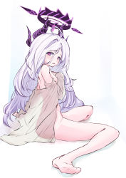 Rule 34 | absurdres, ahoge, ass, blue archive, dark halo, demon horns, halo, highres, hina (blue archive), horns, long hair, moruhinesan, multiple horns, nude, open mouth, parted bangs, purple eyes, white hair