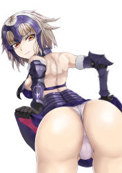 Rule 34 | 1girl, armor, ass, back, bare shoulders, breasts, clothes lift, fate/apocrypha, fate/grand order, fate (series), from behind, gauntlets, headpiece, highres, huge ass, jeanne d&#039;arc (fate), jeanne d&#039;arc alter (fate), large breasts, leaning, leaning forward, looking at viewer, looking back, panties, platinum blonde hair, ruler (fate/grand order), shiny skin, short hair, sideboob, skirt, skirt hold, skirt lift, smile, solo, underwear, yellow eyes