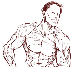 Rule 34 | 1boy, abs, blue archive, closed eyes, closed mouth, commentary request, doodle sensei (blue archive), geulyeoom, gigachad (meme), greyscale, highres, korean commentary, male focus, meme, monochrome, muscular, muscular male, navel, nipples, pectorals, sensei (blue archive), short hair, simple background, solo, topless male, upper body, veins, veiny arms, very short hair
