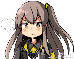Rule 34 | &gt;:t, 1girl, :t, ac130, angry, blush stickers, brown eyes, girls&#039; frontline, jacket, long hair, looking at viewer, personification, pout, side ponytail, silver hair, solo, ump45 (girls&#039; frontline), v-shaped eyebrows