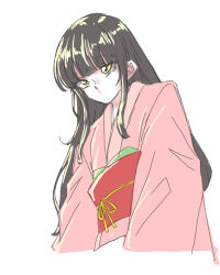 Rule 34 | 1980s (style), 1girl, black hair, closed mouth, highres, houraisan kaguya, isagi, japanese clothes, kimono, long hair, long sleeves, looking ahead, oldschool, pink kimono, retro artstyle, simple background, sketch, solo, touhou, white background, yellow eyes