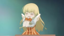 Rule 34 | 10s, 1girl, animated, animated gif, bekki natsumi, blonde hair, blush, classroom, closed eyes, no-rin, open mouth, school, teacher, wings
