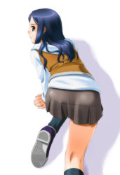 Rule 34 | 00s, 1girl, ass, bad id, bad pixiv id, blue hair, female focus, from above, kneeling, kuga natsuki, my-hime, school uniform, simple background, solo, umekichi, white background