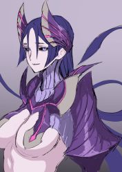 Rule 34 | 1girl, breasts, fate/grand order, fate (series), large breasts, long hair, looking at viewer, minamoto no raikou (fate), nakuta, purple eyes, purple hair, simple background, smile, solo, very long hair