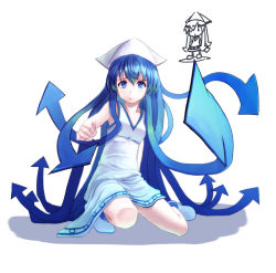 Rule 34 | blue eyes, blue hair, dress, hat, ikamusume, long hair, shinryaku! ikamusume, solo, takayu, tentacle hair