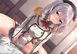 Rule 34 | 10s, 1boy, 1girl, absurdres, admiral (kancolle), beret, black hat, blue eyes, blush, bottomless, bow, bowtie, breasts, closed mouth, clothed sex, collared shirt, dutch angle, epaulettes, focused, frilled sleeves, frills, girl on top, gloves, grey shirt, hair between eyes, hat, hetero, highres, indoors, jack dempa, jacket, kantai collection, kashima (kancolle), long hair, looking at viewer, medium breasts, military, military uniform, no panties, red bow, red bowtie, shirt, silver hair, skirt, smile, solo focus, suggestive fluid, twintails, uniform, unworn skirt, wavy hair, white gloves, white jacket