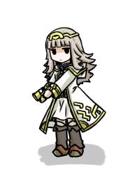 Rule 34 | 1girl, closed mouth, cosplay, fire emblem, fire emblem heroes, grey hair, hair ornament, kiran (fire emblem), kiran (fire emblem) (cosplay), long hair, long sleeves, nintendo, robe, simple background, solo, standing, tenmaru, veronica (fire emblem), white background, white robe