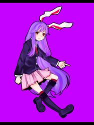Rule 34 | 1girl, animal ears, bad id, bad pixiv id, rabbit ears, female focus, letterboxed, long hair, purple background, purple hair, red eyes, reisen udongein inaba, skirt, solo, tan (tangent), ted (artist), touhou