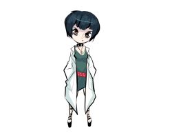 Rule 34 | 10s, 1girl, belt, black footwear, blue hair, bowl cut, breasts, choker, collar, doctor, dress, full body, green dress, hands in pockets, herny, jewelry, lab coat, legs apart, long sleeves, looking at viewer, necklace, orange eyes, persona, persona 5, platform footwear, platform heels, shoes, short hair, simple background, small breasts, solo, spiked collar, spikes, standing, takemi tae, white background