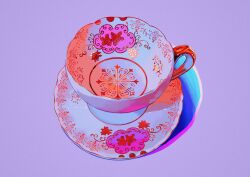 Rule 34 | absurdres, art study, commentary, cup, english commentary, highres, meyoco, no humans, original, purple background, saucer, simple background, still life, teacup