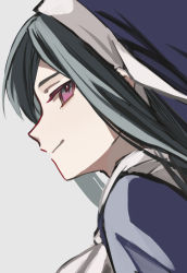 Rule 34 | 1girl, assault lily, closed mouth, commentary, from side, grey background, grey hair, habit, highres, light smile, long hair, looking at viewer, looking to the side, makabe melania sayoko, nun, pink eyes, portrait, profile, sidelocks, sideways glance, simple background, sketch, solo, tareko, traditional nun, veil