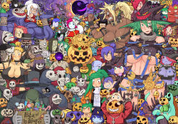 Rule 34 | 6+boys, 6+girls, everyone, food, h hiroma, halloween, hat, highres, horns, invisible man, invisible man (character), jack-o&#039;-lantern, kokuko (tsukiyotake), monster, multiple boys, multiple girls, pointy ears, pumpkin, sweets, top hat, witch hat