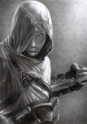 Rule 34 | 1boy, altair ibn la-ahad, assassin&#039;s creed, assassin&#039;s creed (series), belt, d17rulez, emblem, gloves, concealed weapon, hidden blade (assassin&#039;s creed), hood, knife, male focus, realistic, robe, solo, strap, throwing knife, vambraces, weapon