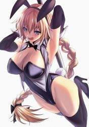 Rule 34 | 1girl, absurdres, animal ears, armpits, backlighting, bare shoulders, black gloves, black leotard, black thighhighs, blonde hair, blue eyes, bow, bowtie, braid, breasts, cleavage, commentary request, detached collar, elbow gloves, fake animal ears, fate/apocrypha, fate/grand order, fate (series), gloves, hair ribbon, high heels, highres, jeanne d&#039;arc (fate), jeanne d&#039;arc (ruler) (fate), large breasts, leotard, long braid, long hair, open mouth, playboy bunny, pole, pole dancing, rabbit tail, ribbon, single braid, solo, strapless, strapless leotard, stripper pole, tail, thighhighs, thighs, ulrich (tagaragakuin), very long hair, wrist cuffs