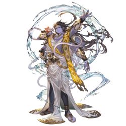 Rule 34 | 1boy, black hair, blue eyes, colored skin, extra arms, gauntlets, granblue fantasy, hair ornament, jewelry, long hair, looking at viewer, official art, pointy ears, purple skin, robe, shiva (granblue fantasy), snake, transparent background, very long hair
