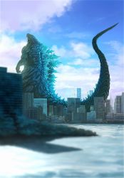 Rule 34 | apocalypse, building, city, cityscape, cloud, day, destruction, glowing, godzilla, godzilla: planet of the monsters, godzilla (series), godzilla earth, highres, kaijuu, muscular, nature, no humans, ocean, plant, polygon pictures, post-apocalypse, sea monster, suttoko, toho