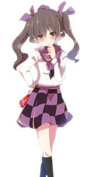Rule 34 | 1girl, aoi (annbi), black hair, blush, box, brown eyes, checkered clothes, checkered dress, dress, gift, gift box, grin, hair ribbon, hat, highres, himekaidou hatate, incoming gift, long hair, long sleeves, looking at viewer, pointy ears, ribbon, shirt, smile, solo, tokin hat, touhou, twintails, valentine