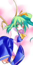 Rule 34 | 1girl, bow, condom, condom in mouth, condom wrapper, daiyousei, female focus, green eyes, green hair, hair bow, long hair, mouth hold, side ponytail, solo, tachiuo, tachiuo nikominabe, touhou, wings