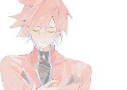 Rule 34 | 1boy, blush, elsword, elsword (character), closed eyes, facing viewer, hand on own chest, knight emperor (elsword), linbai22, male focus, multicolored hair, red hair, short hair, sketch, smile, solo, teeth, white background, white hair