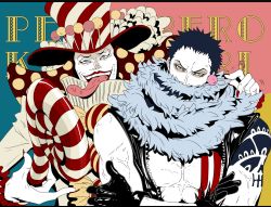 Rule 34 | 2boys, abs, arm around neck, bare arms, bare pectorals, bare shoulders, biceps, biliken, black hair, brothers, candy, candy cane, character name, charlotte katakuri, charlotte perospero, colored skin, covered mouth, crossed arms, evil smile, fingernails, food, gloves, hat, high collar, holding, holding candy, holding food, holding lollipop, latex, latex gloves, lollipop, long fingernails, long sleeves, long tongue, looking at viewer, male focus, manly, multiple boys, muscular, muscular male, nail polish, one piece, open clothes, open mouth, open vest, pectorals, polka dot, red nails, scar, scarf, serious, sharp fingernails, shiny clothes, short hair, siblings, sleeveless, smile, spikes, stitches, sweets, tattoo, tongue, tongue out, top hat, topless male, unzipped, upper body, very short hair, vest, white skin, yellow eyes