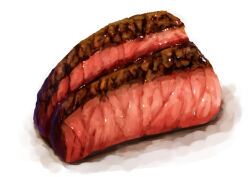 Rule 34 | food, food focus, kaneko ryou, meat, no humans, original, simple background, steak, still life, white background