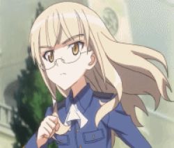 Rule 34 | 1girl, animated, animated gif, blonde hair, blush, glasses, lowres, military, military uniform, perrine h. clostermann, running, screencap, solo, strike witches, uniform, world witches series, yellow eyes