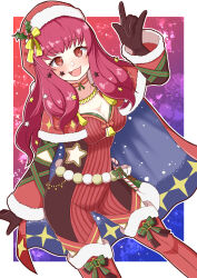 Rule 34 | 1girl, absurdres, amagumo1023, bodysuit, breasts, candy, candy cane, choker, christmas, cleavage, facial mark, fire emblem, fire emblem engage, fire emblem heroes, food, green ribbon, hair ornament, hat, highres, multicolored background, multicolored clothes, nintendo, official alternate costume, red bodysuit, red hair, ribbon, santa hat, solo, star (symbol), star facial mark, star hair ornament, star print, two-tone cape, yunaka (fire emblem), yunaka (fire emblem) (spirited envoy)
