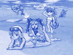 Rule 34 | 4girls, alkanet (puzzle bobble), bikini, bub (bubble bobble), bubble bobble, character request, cleon (puzzle bobble), hat, innertube, lowres, madame luna, marino (puzzle bobble), merman, monster boy, multiple girls, one-piece swimsuit, puzzle bobble, straw hat, sunglasses, swim ring, swimsuit, taito, tam tam (puzzle bobble)