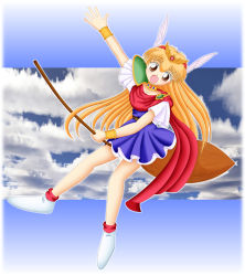 Rule 34 | 1990s (style), akazukin chacha, broom, flying, highres, magical princess, open mouth, sky