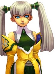Rule 34 | 1girl, blue eyes, detached sleeves, facial mark, hair tubes, long hair, solo, tolone, tolone (xenogears), twintails, white hair, xeno (series), xenogears, zohar0330