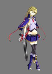 Rule 34 | 1girl, absurdres, blazblue, blazblue: central fiction, blazblue: chronophantasma, blazblue: continuum shift, blazblue phase 0, blazblue remix heart, blonde hair, blue eyes, boots, full body, grey background, gun, highres, holding, holding gun, holding weapon, jacket, long hair, looking at viewer, noel vermillion, simple background, solo, thighhighs, weapon, wmwm2