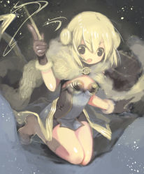 Rule 34 | 1girl, black eyes, blonde hair, boots, breasts, brown cape, brown dress, brown footwear, brown gloves, cape, commentary request, double bun, dress, full body, fur-trimmed cape, fur-trimmed gloves, fur trim, gloves, hair between eyes, hair bun, high wizard (ragnarok online), holding, holding wand, jakushou archer, kathryne keyron, kneeling, looking at viewer, open mouth, ragnarok online, short dress, short hair, solo, strapless, strapless dress, two-tone dress, wand, white dress
