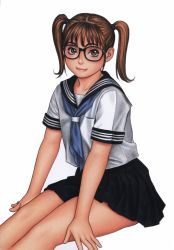 Rule 34 | brown eyes, brown hair, glasses, school uniform, serafuku, tsukasa jun, twintails