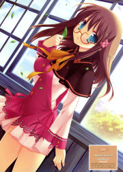 Rule 34 | absurdres, brown hair, glasses, highres, leaf, miyasu risa, school uniform, solo, window