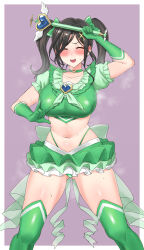 Rule 34 | 1girl, absurdres, akkgsyk, blush, boots, bow, breasts, brooch, brown hair, bubble skirt, choker, dress, eyes visible through hair, gloves, gradient hair, green choker, grey hair, hair ornament, hair over one eye, heart, heart brooch, highres, jewelry, large breasts, long hair, looking at viewer, magical girl, multicolored hair, nijisanji, open mouth, orange eyes, ribbon, shirayuki tomoe, skirt, solo, soul gem, steaming body, thighhighs, twintails, virtual youtuber, wand