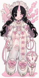 Rule 34 | 1girl, absurdres, animal ears, bandaid, bandaid on knee, bandaid on leg, bell, black eyes, black hair, bow, breasts, candle, cleavage, cleavage cutout, clothing cutout, cowbell, creature, earrings, fire, garter straps, goat, hair ribbon, heterochromia, highres, holding, holding whip, horns, jewelry, lamb, leotard, long hair, looking at viewer, medium breasts, mino (kirarayakubou), original, pink bow, pink eyes, pink ribbon, ribbon, sheep, single horn, solo, standing, thighhighs, white background, white headdress, white leotard, white thighhighs