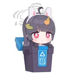 Rule 34 | 1girl, blue archive, chibi, frime, highres, miyu (blue archive), rabbit ears, recycle bin, solo, white background