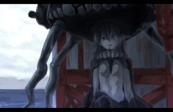Rule 34 | 10s, 1girl, abyssal ship, bodysuit, breasts, cane, cape, cigarette, colored skin, commentary request, grey hair, hair between eyes, hat, headgear, kantai collection, letterboxed, long hair, looking at viewer, mirino, mouth hold, small breasts, smoke, smoking, solo, teeth, tentacles, turret, white skin, wo-class aircraft carrier