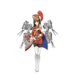 Rule 34 | 15k, 1girl, black hair, black pantyhose, boots, cannon, cape, clarinet, epaulettes, full body, hat, instrument, long hair, looking at viewer, machinery, official art, pantyhose, red eyes, royal oak (warship girls r), skirt, solo, thigh boots, thighhighs, transparent background, turret, uniform, warship girls r, white footwear, white thighhighs