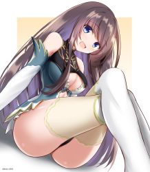 Rule 34 | 1girl, azur lane, black panties, blue eyes, blush, bow, breasts, brown hair, cleavage, cleavage cutout, clothing cutout, commentary request, cosplay request, crossed legs, elbow gloves, feet out of frame, gloves, highres, kamishiro (rsg10679), large breasts, legs, long hair, long island (azur lane), looking at viewer, medium breasts, open mouth, panties, sitting, solo, thighs, underwear, very long hair