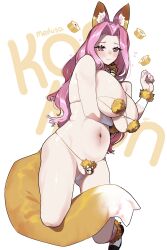 Rule 34 | 1girl, animal ears, bare shoulders, breasts, cleavage, fake animal ears, fate/grand order, fate/stay night, fate (series), forehead, fox ears, fox tail, highres, large breasts, long hair, looking at viewer, medusa (fate), medusa (rider) (fate), monkey jon, navel, parted bangs, purple eyes, purple hair, revealing clothes, sidelocks, solo, tail, thighs, very long hair