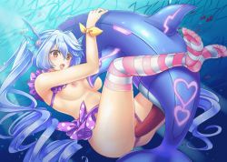 Rule 34 | 1girl, animated, animated gif, bestiality, bikini, bikini bottom aside, bikini top lift, blue hair, bouncing breasts, breasts, breasts out, clothed sex, clothes lift, clothing aside, dolphin, feet, game cg, hybrid animation, kamihime project r, leg lock, legs, long hair, looping animation, medium breasts, nipples, no shoes, pussy, sex, striped clothes, striped thighhighs, swimsuit, swimsuit aside, thighhighs, toes, uncensored, underwater, undine (kamihime), vaginal, water