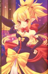 Rule 34 | blonde hair, blush, bow, breasts, cleavage, disgaea, dress, highres, pointy ears, red eyes, ribbon, rozalin, smile, wings