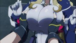 Rule 34 | 1girl, animated, animated gif, blonde hair, grabbing another&#039;s breast, breasts, cleavage, gloves, unworn gloves, grabbing, kyoukaisenjou no horizon, large breasts, long hair, mary stuart, pantyhose, tenzou crossunite