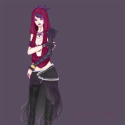 Rule 34 | 1girl, animification, bracelet, dragon age, dragon age: origins, eydisaater, female focus, fingerless gloves, gloves, jewelry, lipstick, makeup, morrigan (dragon age), necklace, pteruges, smile, solo, yellow eyes
