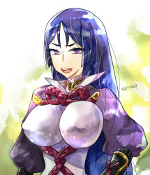 Rule 34 | 1girl, absurdres, blue eyes, blue hair, breasts, covered erect nipples, eyebrows, fate/grand order, fate (series), highres, large breasts, long hair, looking at viewer, matching hair/eyes, minamoto no raikou (fate), open mouth, pista, solo, twitter username