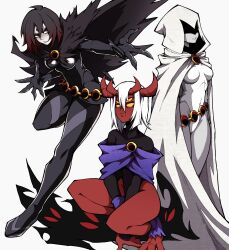 Rule 34 | absurdres, animification, cape, covered eyes, dc comics, highres, hood, hoodie, horns, raven (dc), red eyes, shadow