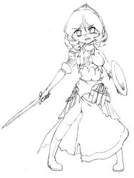 Rule 34 | arthuria (camel), camel (dansen), dress, full body, monochrome, one breast out, original, shield, sword, torn clothes, weapon